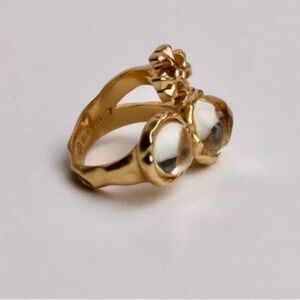 Authentic  Tory Burch Gold and Clear Roxanne Semiprecious Ring size 7